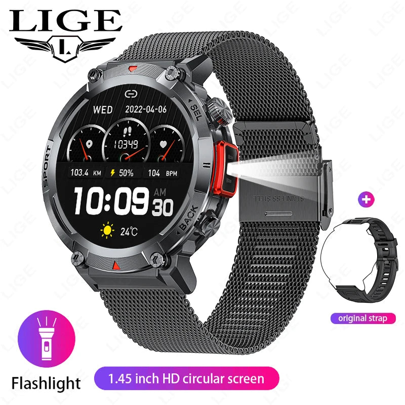 LIGE Flashlight Smartwatch for Men, IP68 Waterproof